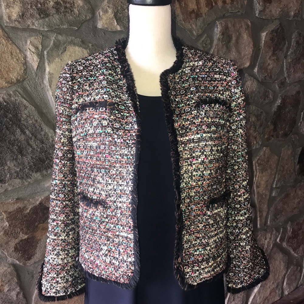 Ann Taylor jacket, black/multi-color, tweed